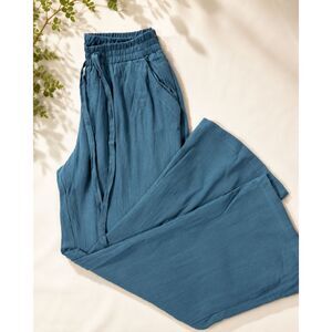 Siena Sky Women's XL Teal Linen Blend Wide Leg Pull On Pants Drawstring